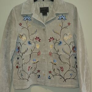 Brandon Thomas Suede Embroidered Floral Jacket
